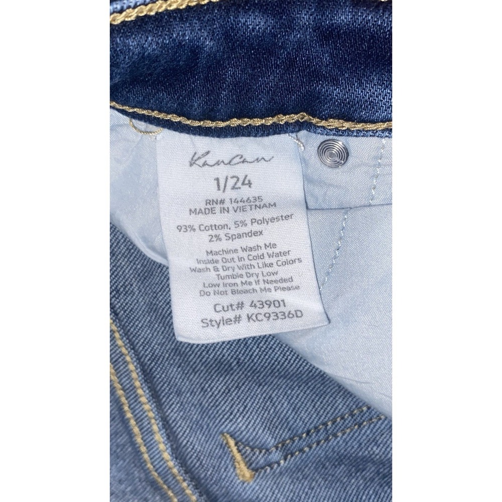Kancan Jeans Flare Frayed Hem Denim Stretch Mid Rise Womens 1 Festival Farmcore - Picture 4 of 8